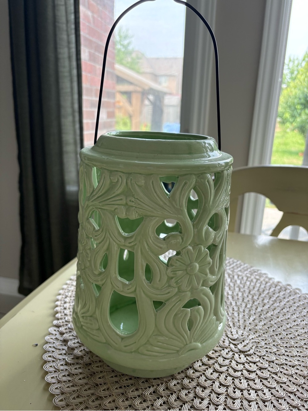 Green Ceramic Cutout Lantern - Decorative Home Accent